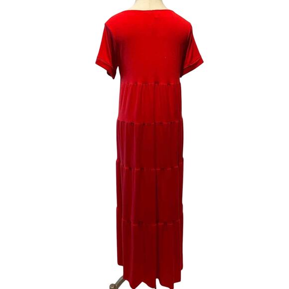 Zenana Red Tiered Maxi‎ Dress 1X Plus-Size Short Sleeve - Picture 3 of 3